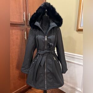 Rebecca Minkoff Black Hooded  Trench Coat sz L NWT